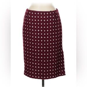 Carolina Herrera Burgundy Tweed Pencil Skirt with Light Pink Motif